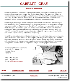 Screen shot of Garrett Gray Chartered Accountants website